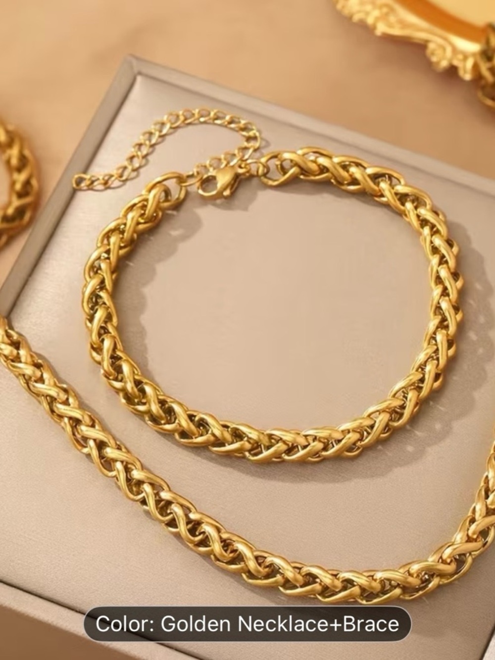 Elegant Gold Braided Chain Necklace & Bracelet Set